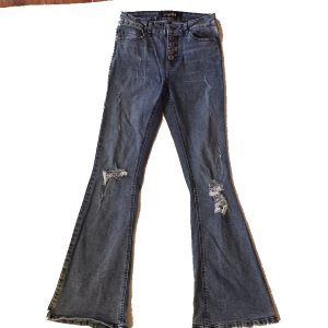Indigo Rein Flare Jeans Women's Size 5/26 Blue Distressed Button Fly